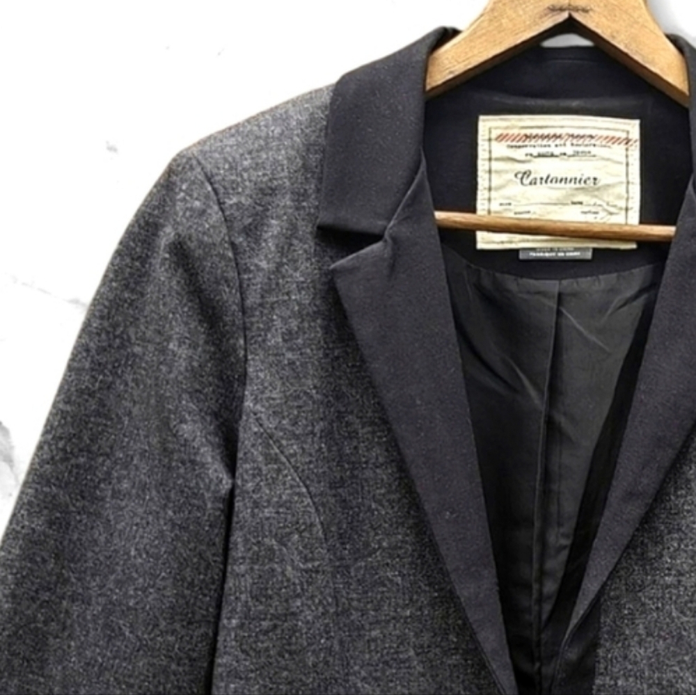 :4: Gray & Black Cartonnier by Anthropologie Open Front Blazer with Back Ruffle.